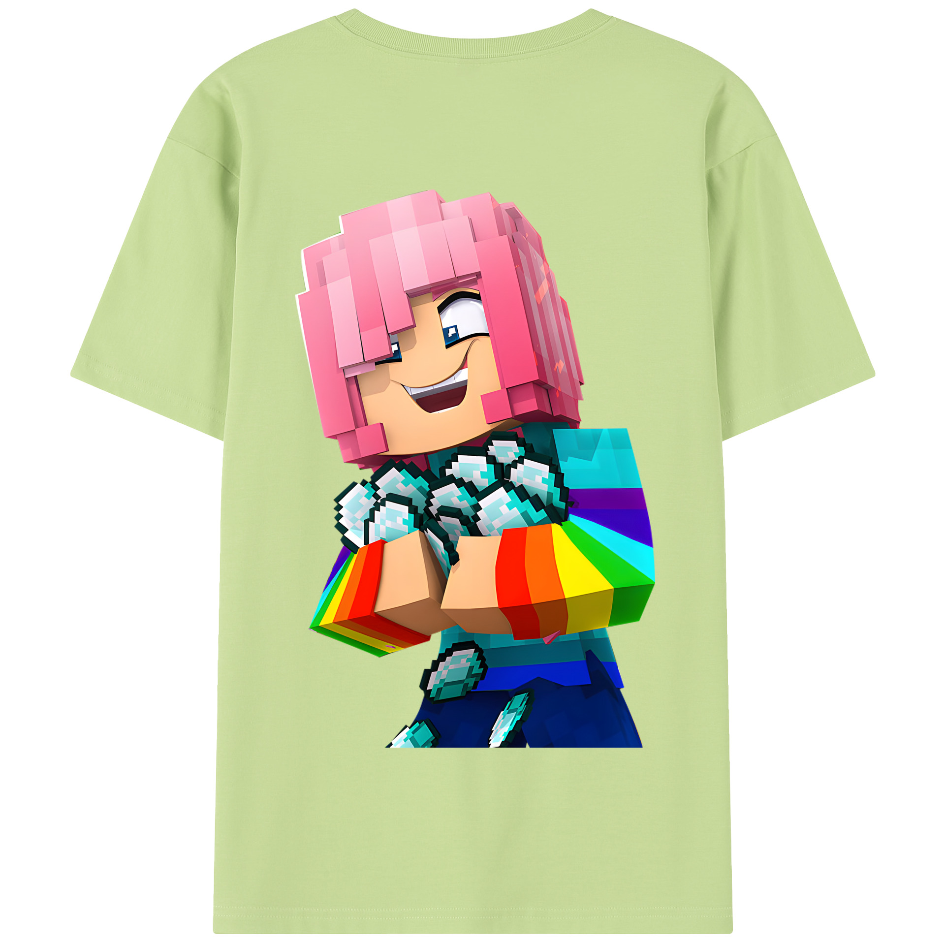 （画像用） マインクラフト ブロックの世界 Minecraft MC Block world 綿100％半袖Tシャツ（背面プリント）